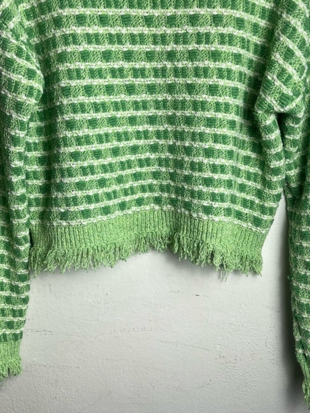 ZARA Green Striped Distressed Cropped Sweater Frayed Hem Knit Top - Picture 9 of 14